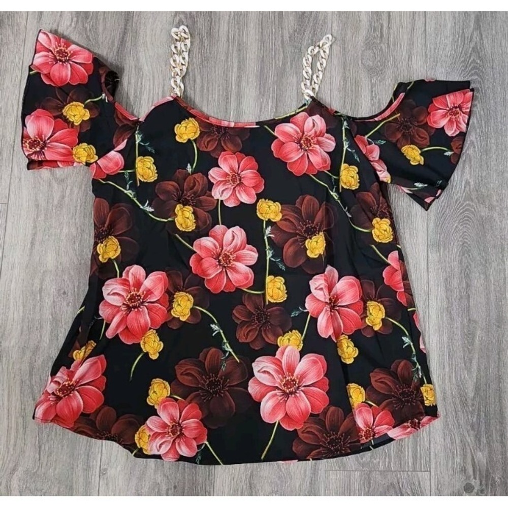 ROSEGAL  Womens Floral Cold Shoulder Floral Top. Size Large